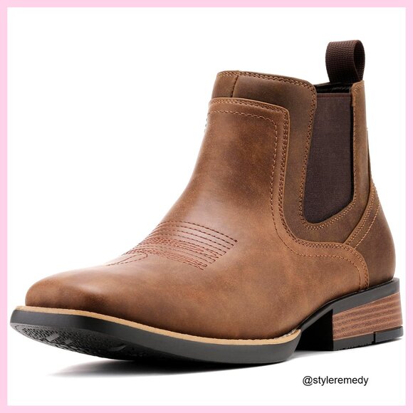 Men's Square Toe Chelsea Ankle Boots Western Cowboy Style Casual Retro